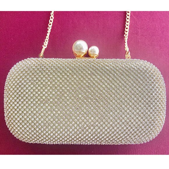 Evening Clutch Shoulder Bag Gold Purse Wedding Handbag Party Prom Bridal Gift - Picture 8 of 11